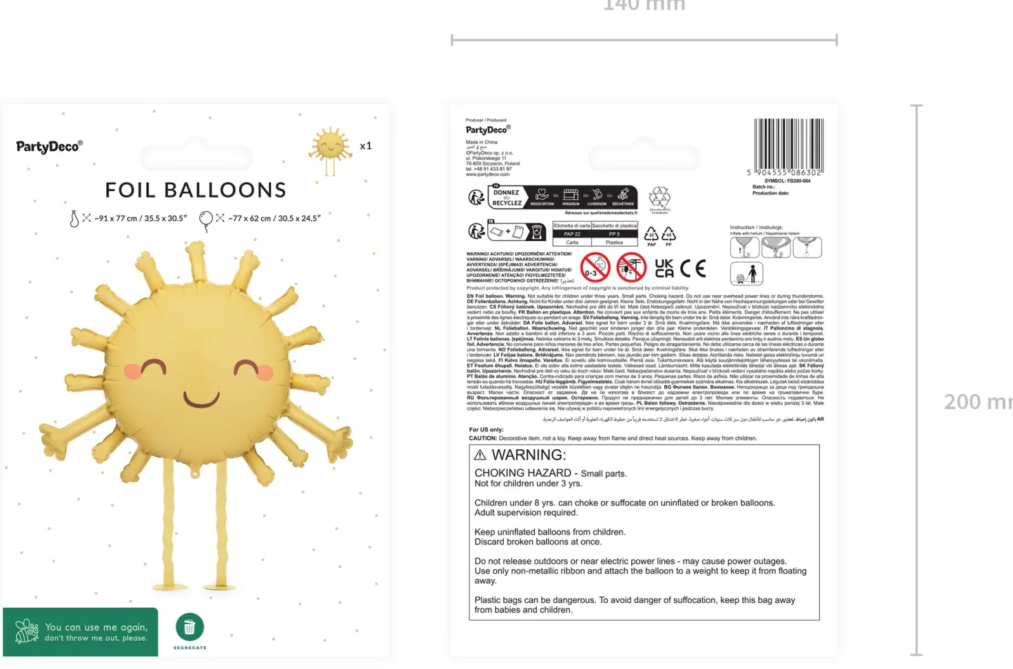 Aurinko, kävelevä foliopallo S