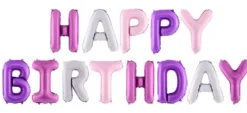 Happy Birthday ilmalla täytettävä foliopallosetti hopea-pinkki