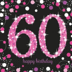 Happy Birthday 60 pinkki suuri lautasliina 16 kpl/pkt