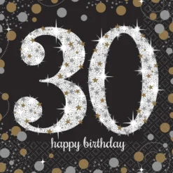 Happy Birthday 30, suuri lautasliina 16 kpl/pkt