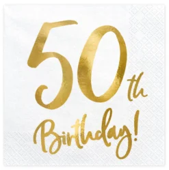 Happy Birthday 50 valkoinen suuri lautasliina 20 kpl/pkt