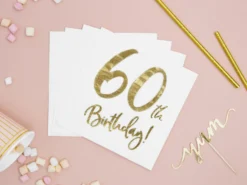 Happy Birthday 60 valkoinen suuri lautasliina 20 kpl/pkt