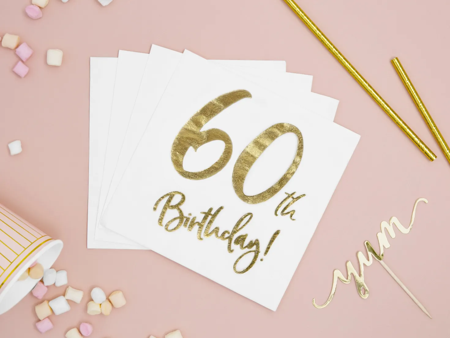 Happy Birthday 60 valkoinen suuri lautasliina 20 kpl/pkt