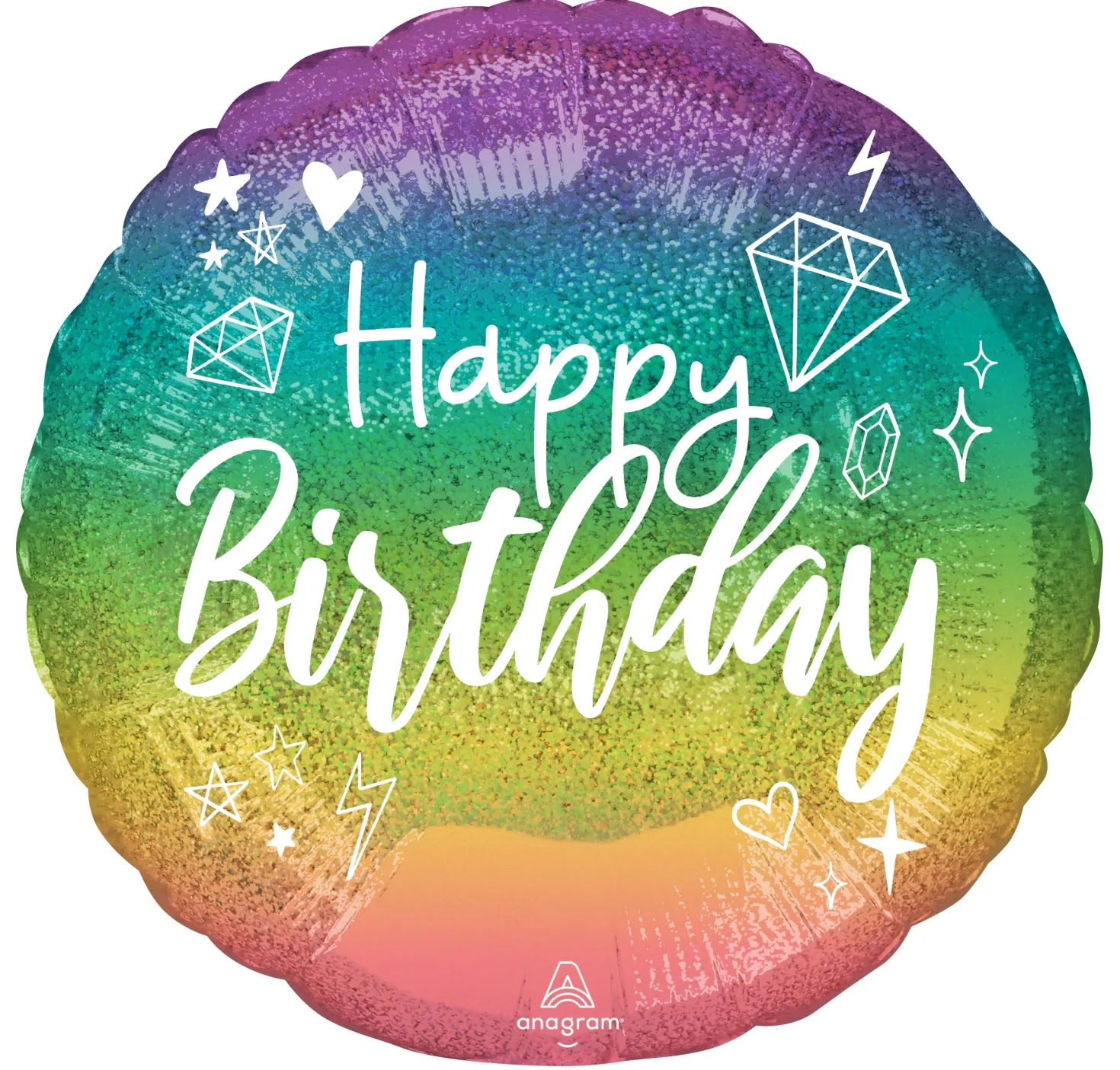 Happy Birthday värikäs hologrammi foliopallo