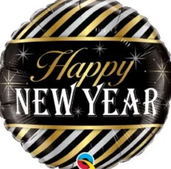 Happy New Year kullan ja hopeanväriset raidat foliopallo