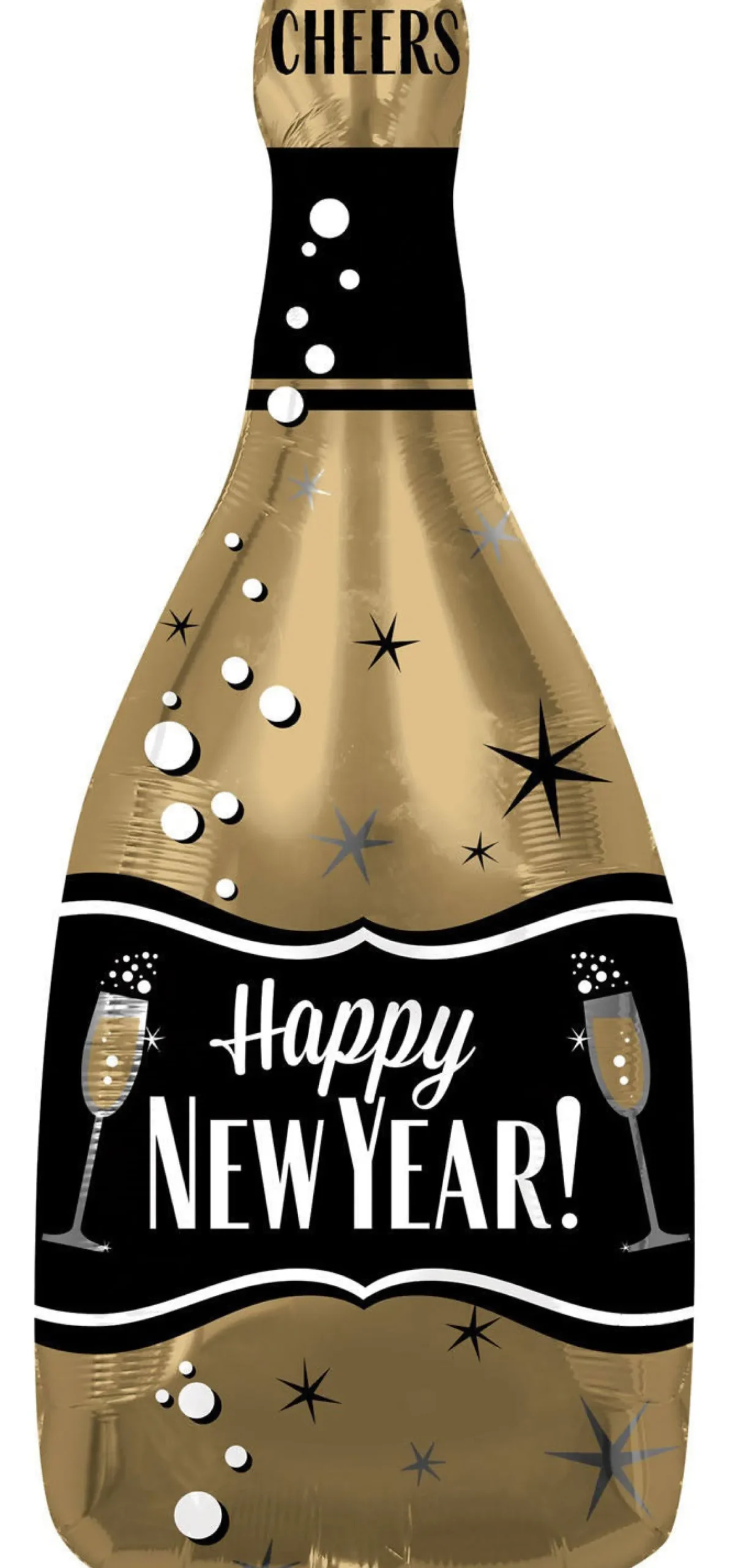 Happy New Year shampanjapullo kultamusta pienmuotofolio