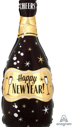 Happy New Year shampanjapullo kultamusta pienmuotofolio