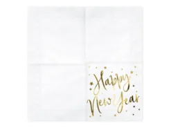 Happy New Year suuri lautasliina valkoinen 20 kpl/pkt