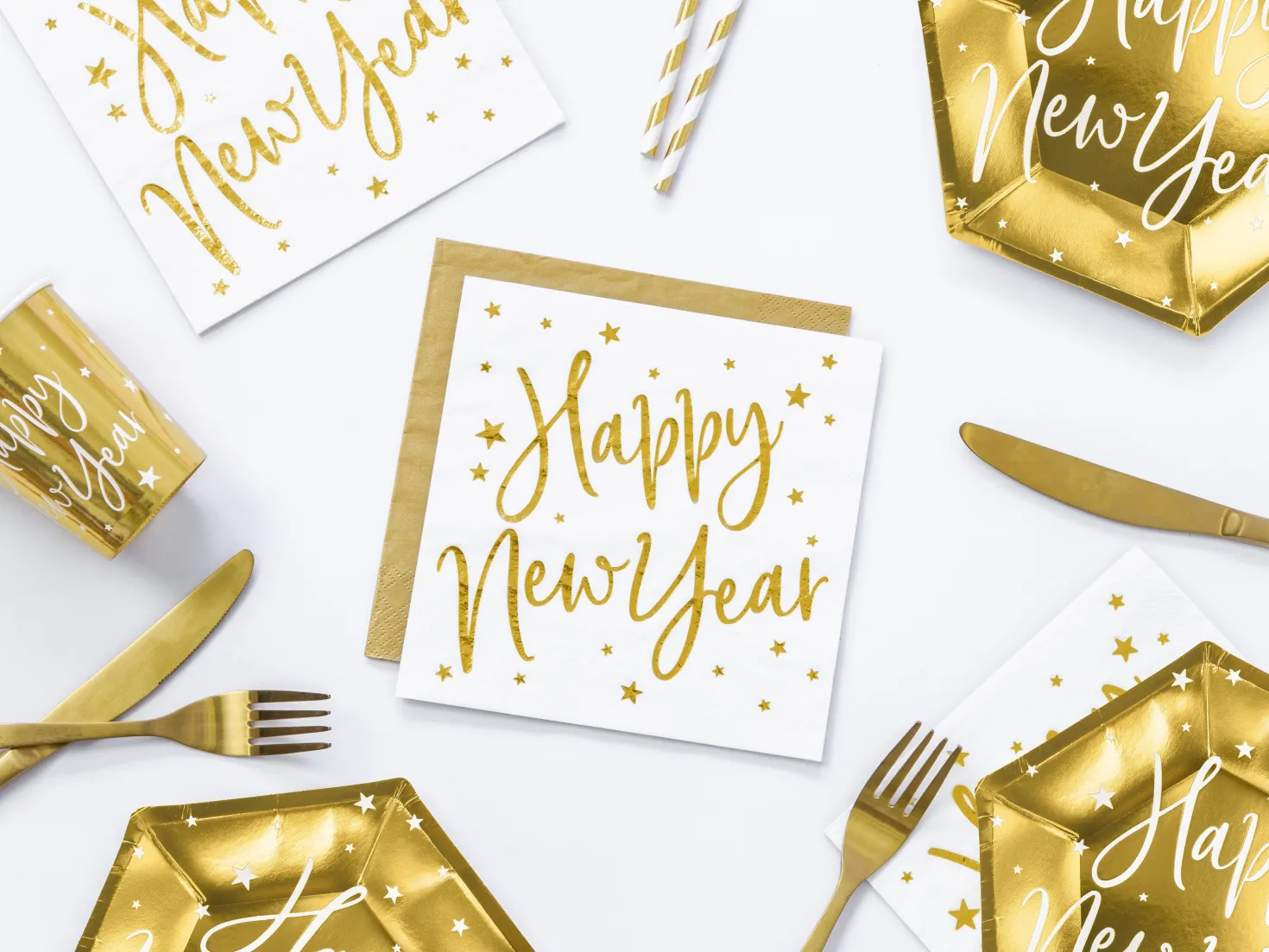 Happy New Year suuri lautasliina valkoinen 20 kpl/pkt