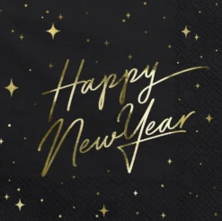 Happy New Year suuri lautasliina musta 20 kpl/pkt