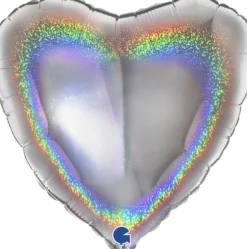 Hopeanvärinen hologrammi sydän foliopallo