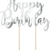 Kakunkoriste Happy Birthday hopeanvärinen