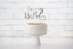 Kakunkoriste Happy Birthday hopeanvärinen