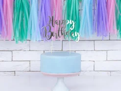 Kakunkoriste Happy Birthday hopeanvärinen