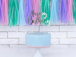 Kakunkoriste Happy Birthday hopeanvärinen