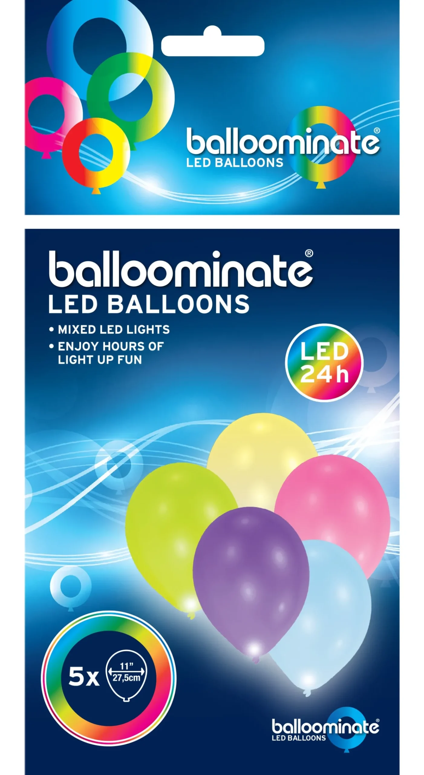 LED-ilmapallo 27 cm värisekoitus 5 kpl/pss