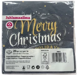 Merry Christmas lautasliina sininen 33 x 33 cm 20 kpl/pkt