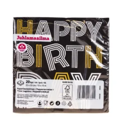 Suuri lautasliina Happy Birthday 33 x 33 cm 20 kpl/pkt