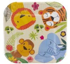 Suuri neliöpahvilautanen 23 cm viidakon eläimet 10 kpl/pkt