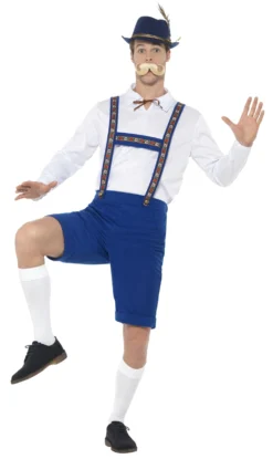 Tirolilaisasu sinisillä housuilla