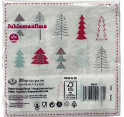 Värikkäät joulukuuset lautasliina 33 x 33 cm 20 kpl/pkt